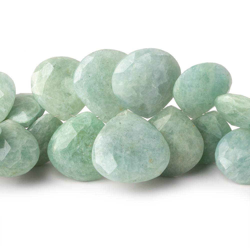 10mm-21mm Milky Aquamarine Faceted Heart Beads 8 inch 39 pieces