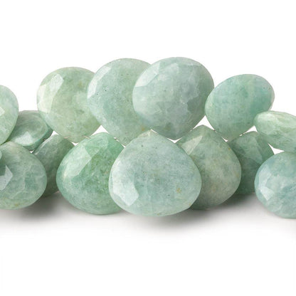 10mm-21mm Milky Aquamarine Faceted Heart Beads 8 inch 39 pieces