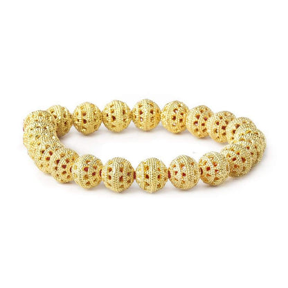 10mm 22kt Gold Plated Copper Bead Filigree Round 8 inch 21 pieces