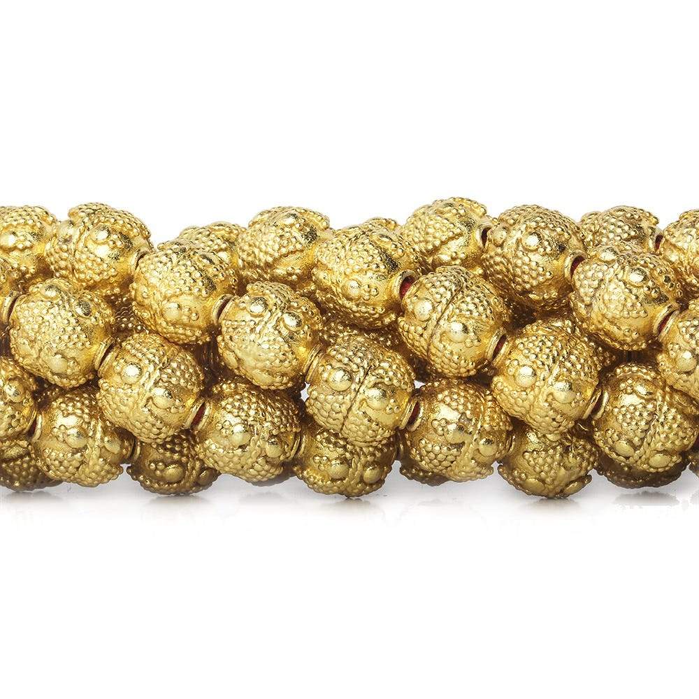 10mm 22kt Gold Plated Copper Bead Round Miligrain Triangle and Dots 8 inch 18 pieces