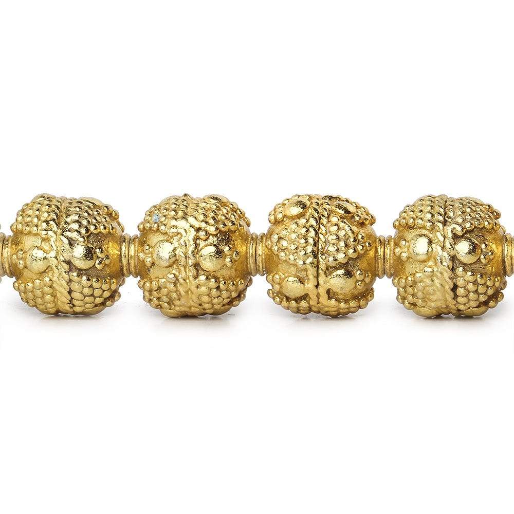 10mm 22kt Gold Plated Copper Bead Round Miligrain Triangle and Dots 8 inch 18 pieces