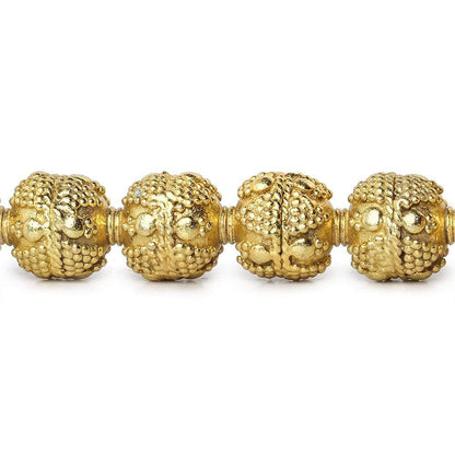 10mm 22kt Gold Plated Copper Bead Round Miligrain Triangle and Dots 8 inch 18 pieces