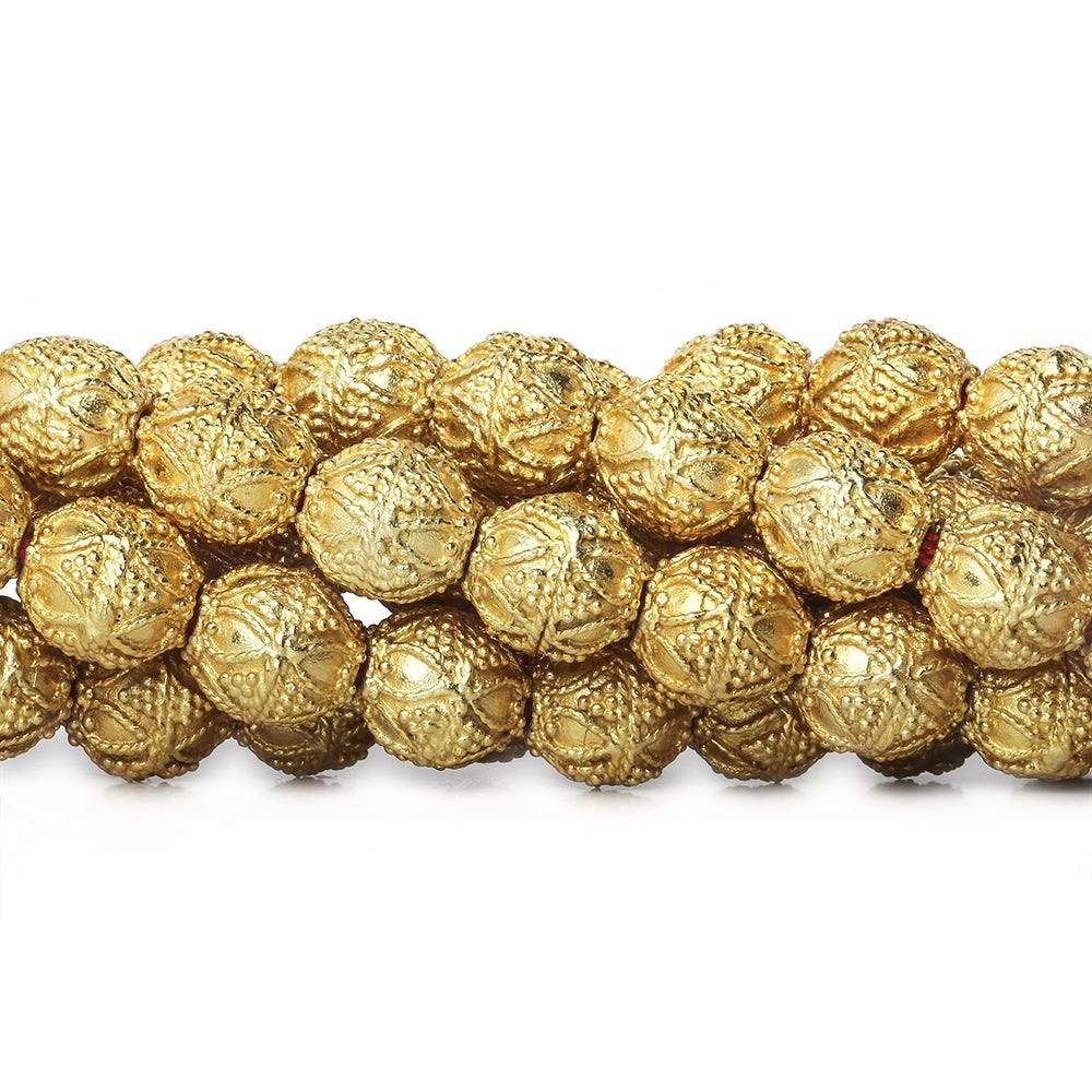 10mm 22kt Gold Plated Copper Bead Round Miligrain Triangle and Heart 8 inch 18 pieces