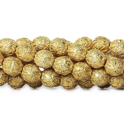 10mm 22kt Gold Plated Copper Bead Round Miligrain Triangle and Heart 8 inch 18 pieces