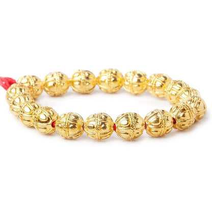 10mm 22kt Gold Plated Copper Bead Round Pear Design 8 inch 18 pieces