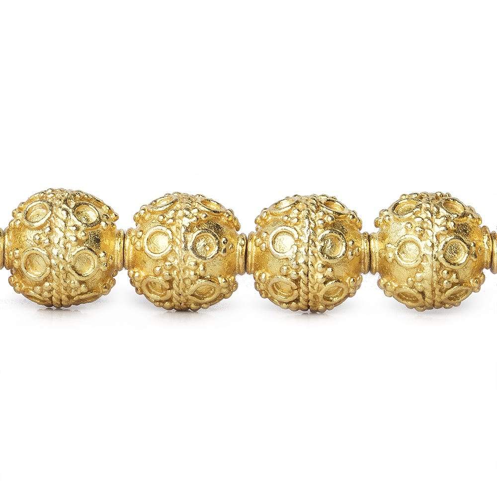 10mm 22kt Gold Plated Copper Bead Roval Circle and Miligrain Triangle 8 inch 18 pieces