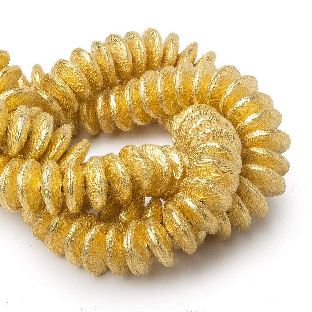 10mm 22kt Gold Plated Copper Disc with Crosshatch Pattern 8 inch 52 pieces