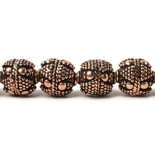 10mm Antiqued Copper Bead Bead Round Miligrain Triangle and Dots 8 inch 18 pcs