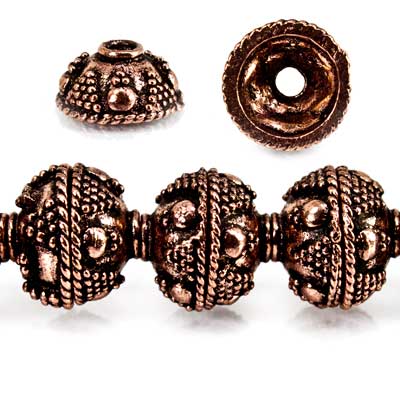10mm Antiqued Copper Bead Cap Miligrain Triangle and Plain Circle 8 inch 44 pcs