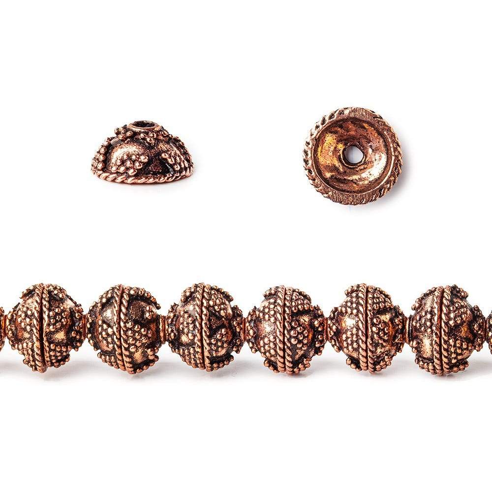 10mm Antiqued Copper Bead Cap Roval Miligrain Triangle 8 inch 44 pcs