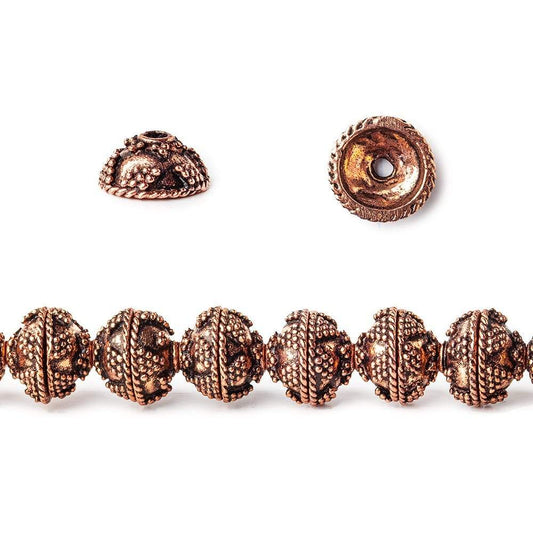 10mm Antiqued Copper Bead Cap Roval Miligrain Triangle 8 inch 44 pcs