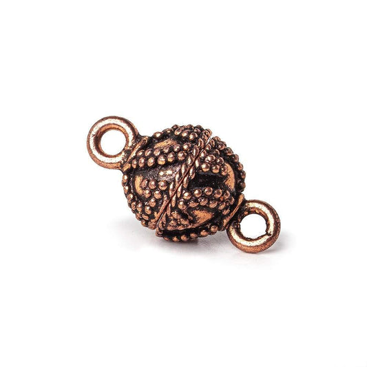 10mm Antiqued Copper Round Miligrain Pattern Magnetic Clasp Set of 2
