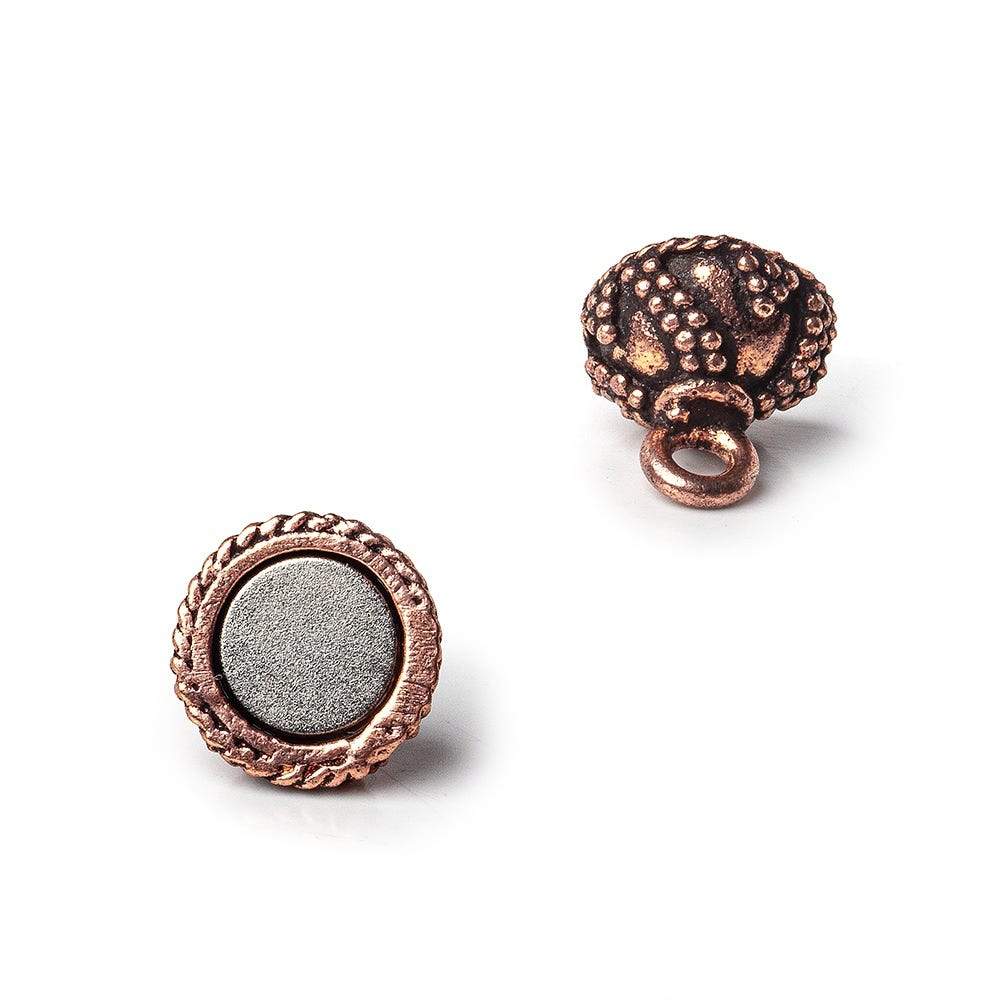 10mm Antiqued Copper Round Miligrain Pattern Magnetic Clasp Set of 2