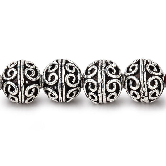 10mm Antiqued Silver Plated Copper Simple Scroll Round 8 inch 21 Beads
