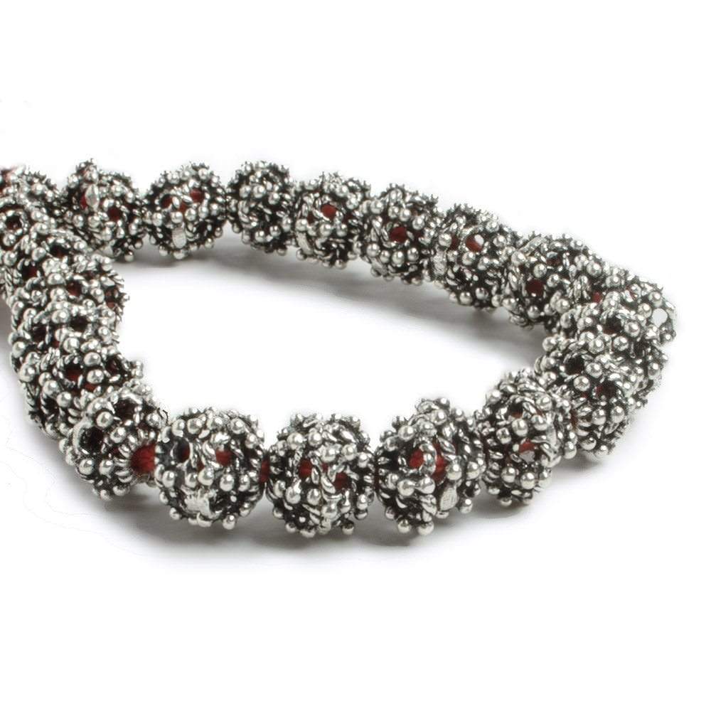 10mm Antiqued Silver plated Miligrain Sea Urchin Bead Cap 8 inch 21 pieces