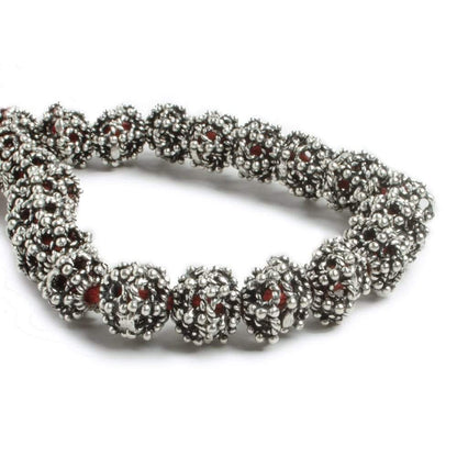 10mm Antiqued Silver plated Miligrain Sea Urchin Bead Cap 8 inch 21 pieces