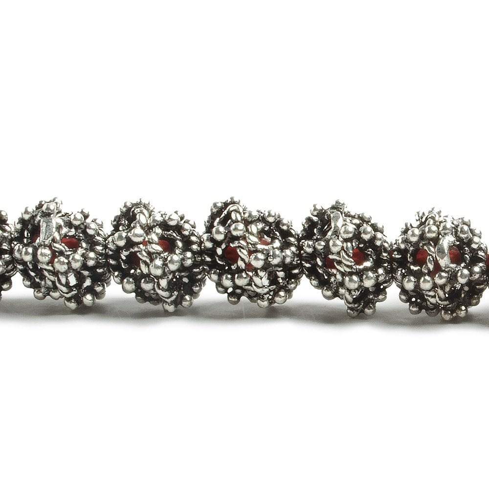 10mm Antiqued Silver plated Miligrain Sea Urchin Bead Cap 8 inch 21 pieces