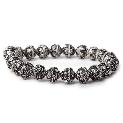 10mm Antiqued Sterling Silver Plated Copper Bead Cap Roval Miligrain Triangle 8 inch 44 beads