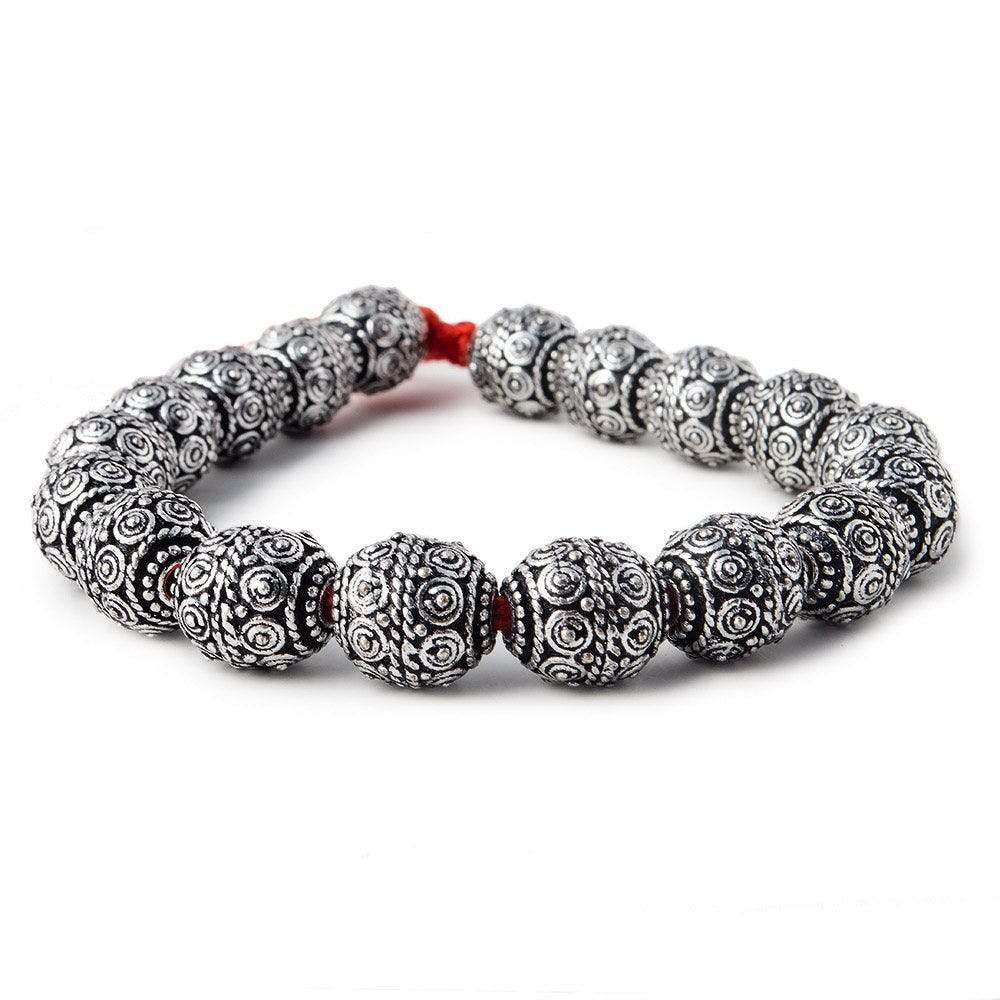 10mm Antiqued Sterling Silver Plated Copper Bead Roval, Concentric Circles 8 inch 18 pcs