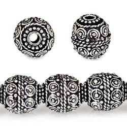 10mm Antiqued Sterling Silver Plated Copper Bead Roval, Concentric Circles 8 inch 18 pcs