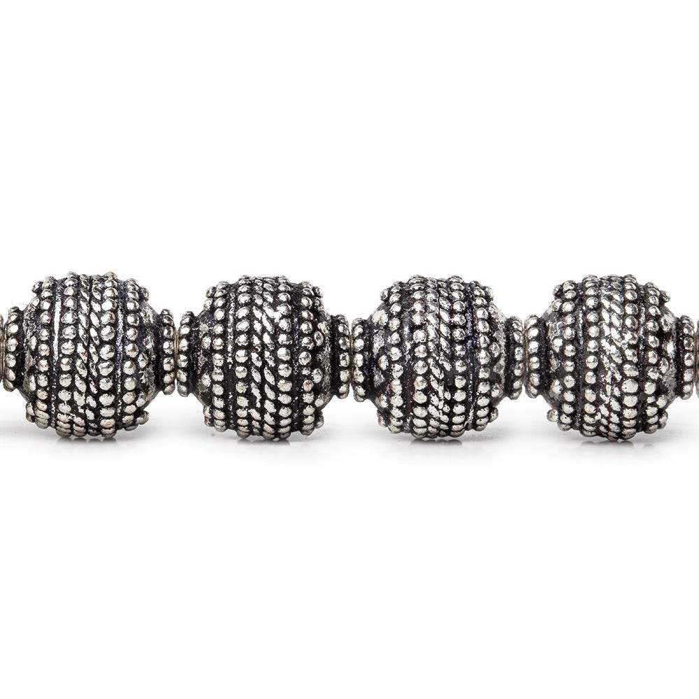 10mm Antiqued Sterling Silver Plated Copper Bead Roval, Concentric Miligrain 8 inch 18 pcs