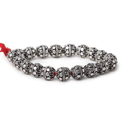 10mm Antiqued Sterling Silver Plated Copper Bead Roval, Dots 8 inch 20 pieces