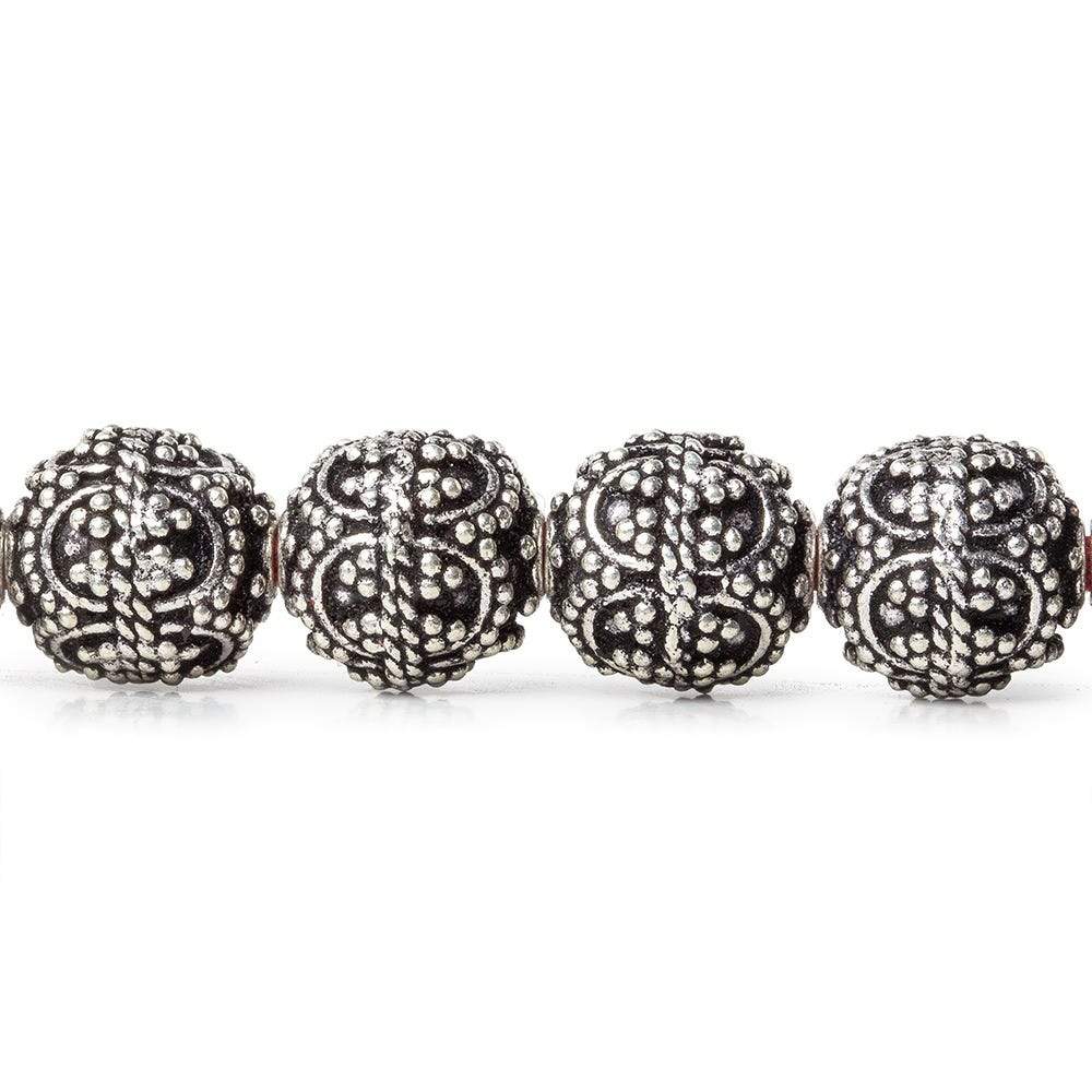 10mm Antiqued Sterling Silver Plated Copper Bead Roval, Edwardian 8 inch 20 pieces