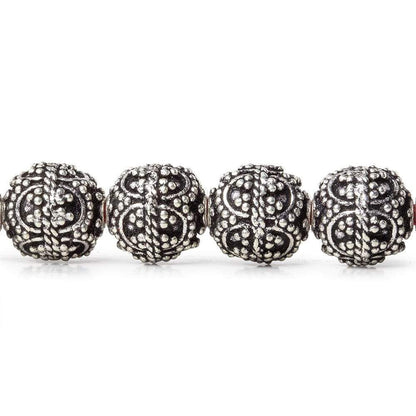 10mm Antiqued Sterling Silver Plated Copper Bead Roval, Edwardian 8 inch 20 pieces