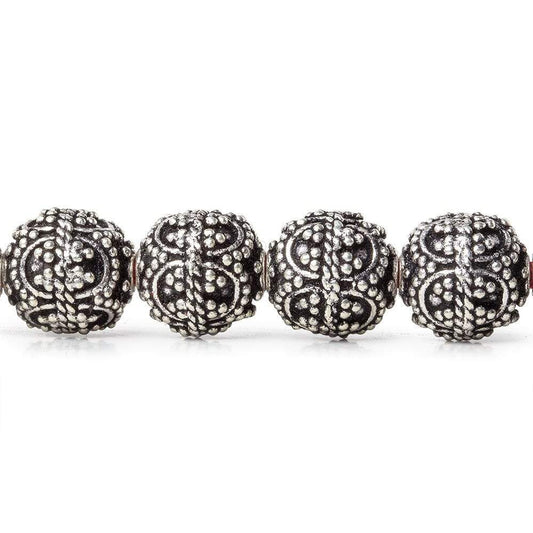 10mm Antiqued Sterling Silver Plated Copper Bead Roval, Edwardian 8 inch 20 pieces