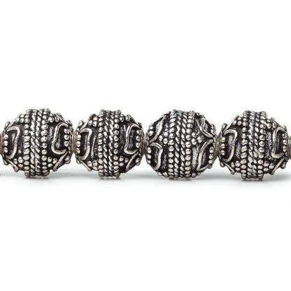 10mm  Antiqued Sterling Silver Plated Copper Bead Roval, Four Leaf Tip 8 inch 20 pieces