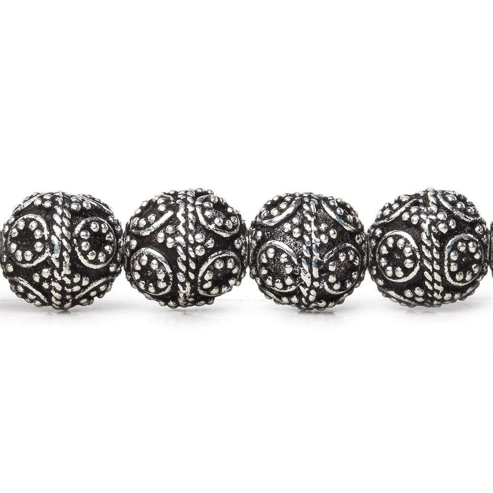 10mm Antiqued Sterling Silver Plated Copper Bead Roval, Miligrain Circles 8 inch 20 pieces