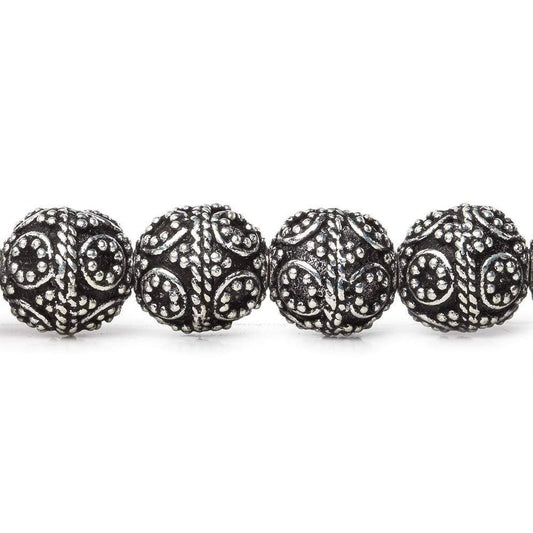 10mm Antiqued Sterling Silver Plated Copper Bead Roval, Miligrain Circles 8 inch 20 pieces