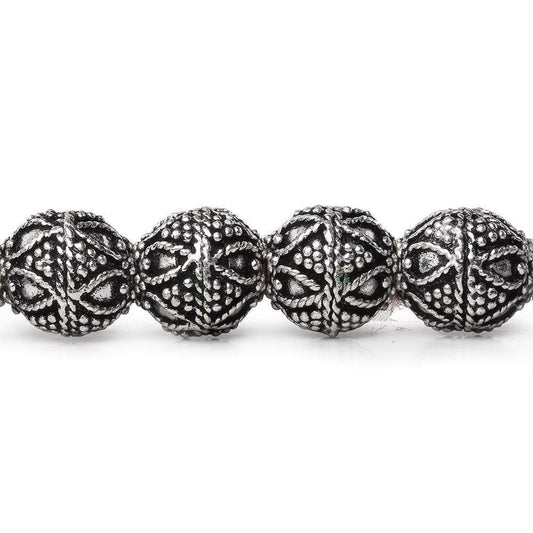 10mm Antiqued Sterling Silver Plated Copper Bead Roval, Miligrain Triangle & Heart 8 inch 20 pieces