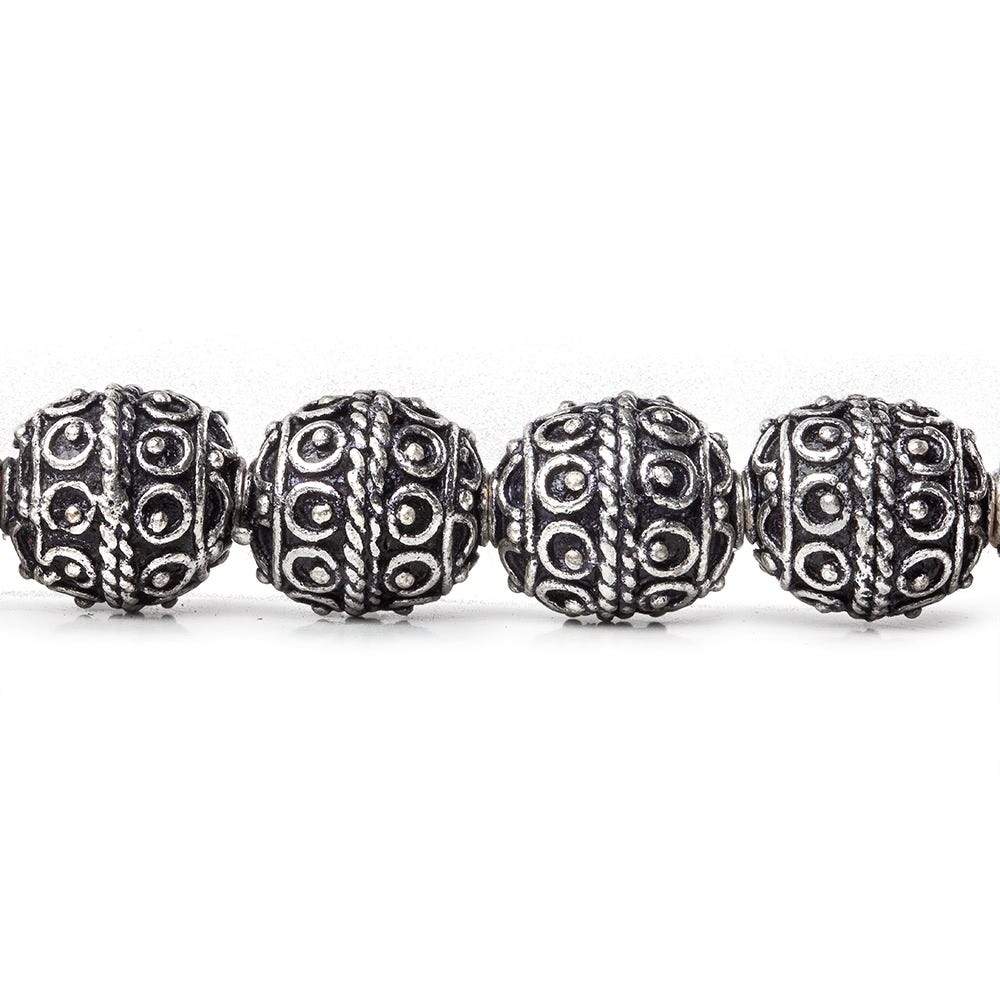 10mm Antiqued Sterling Silver Plated Copper Bead Roval, Moroccan 8 inch 20 pieces