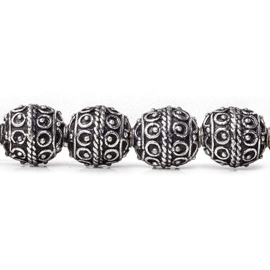 10mm Antiqued Sterling Silver Plated Copper Bead Roval, Moroccan 8 inch 20 pieces