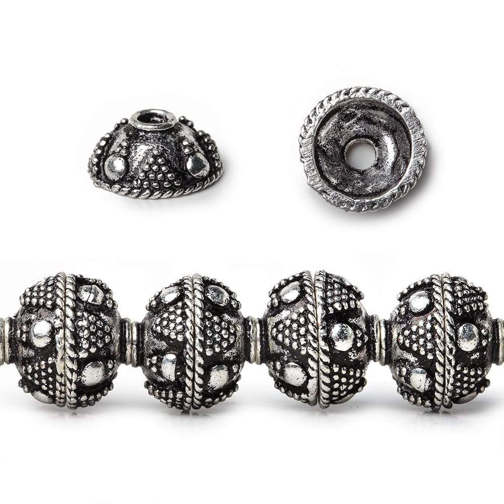 10mm Antiqued Sterling Silver Plated Copper Roval Miligrain Triangle & Plain Circle 8 inch 44 beads