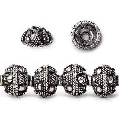 10mm Antiqued Sterling Silver Plated Copper Roval Miligrain Triangle & Plain Circle 8 inch 44 beads