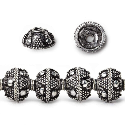 10mm Antiqued Sterling Silver Plated Copper Roval Miligrain Triangle & Plain Circle 8 inch 44 beads