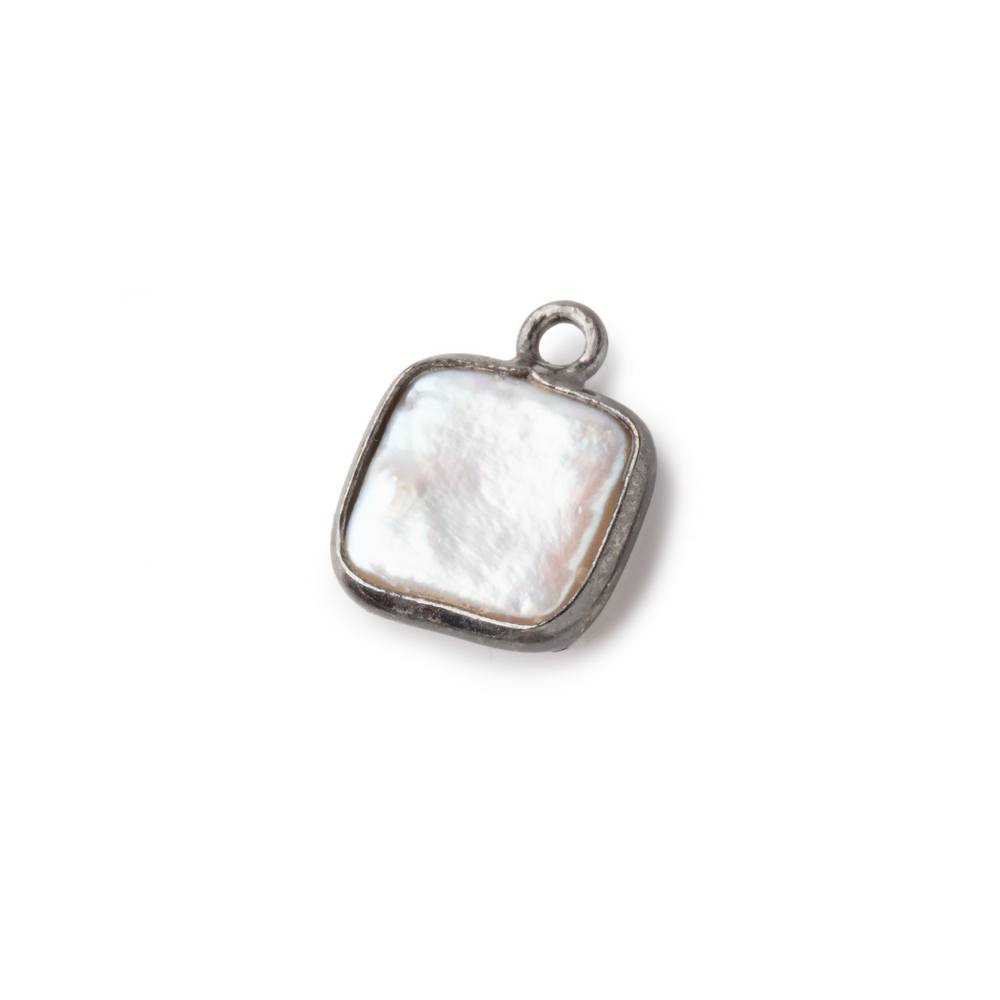 10mm Black Gold Bezel Off White Square Pearl Pendant 1 piece