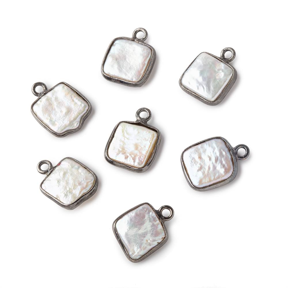 10mm Black Gold Bezel Off White Square Pearl Pendant 1 piece