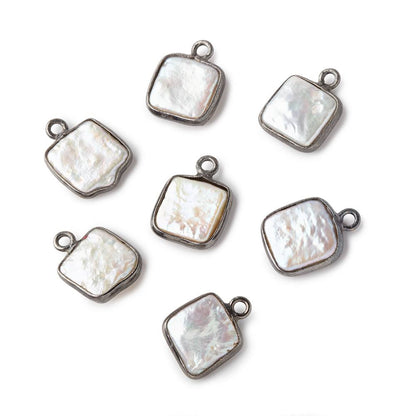 10mm Black Gold Bezel Off White Square Pearl Pendant 1 piece