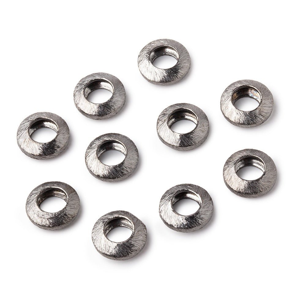 10mm Black Gold Plated Copper Brushed Disc Large Hole Beads Set of 10 pieces
