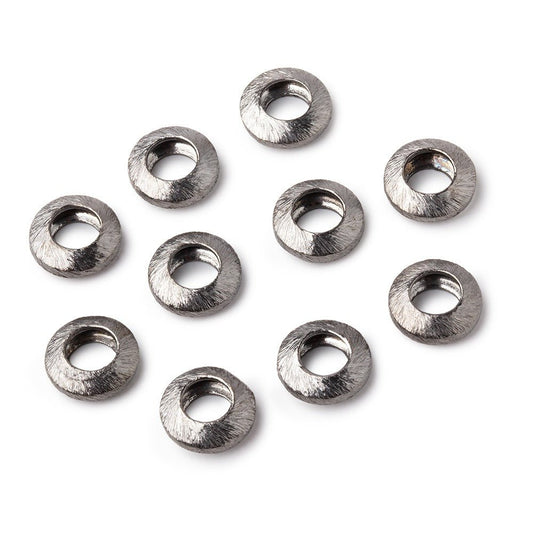 10mm Black Gold Plated Copper Brushed Disc Large Hole Beads Set of 10 pieces