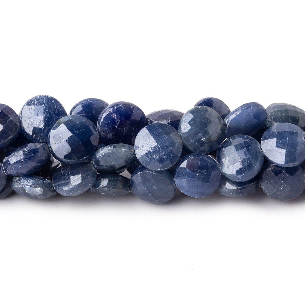 10mm Blue Sapphire faceted coins 8 inch 21 pieces