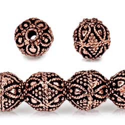 10mm Copper Bead Round Miligrain Triangle and Heart 8 inch 18 pcs