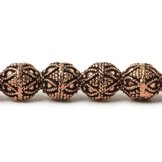 10mm Copper Bead Round Miligrain Triangle and Heart 8 inch 18 pcs