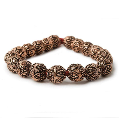 10mm Copper Bead Round Miligrain Triangle and Heart 8 inch 18 pcs