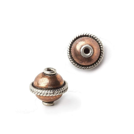 10mm Copper Bead Round with Sterling Silver Twisted Rope Edge 2 pieces