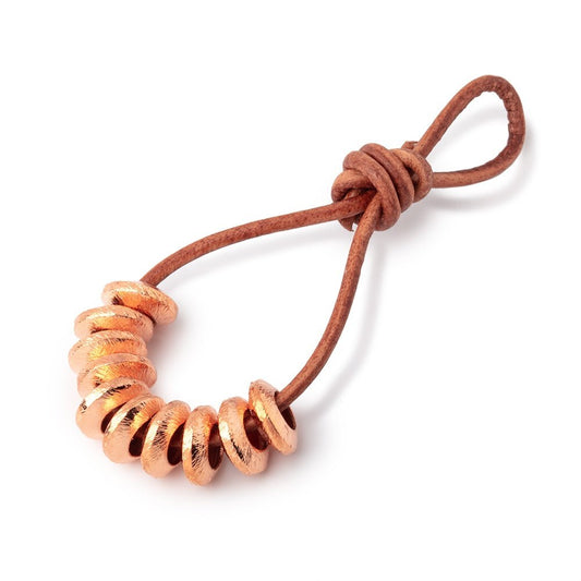 10mm Copper Brushed Disc Large Hole Beads Set of 10 pieces
