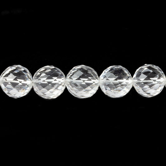 10mm Crystal Quartz Concave Faceted Round Beads 16 inch 43 pieces